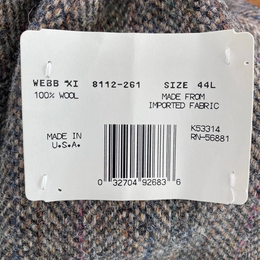Merit Harris Tweed Grey Herringbone Wool Blazer Sport Coat 44L Tailored in USA